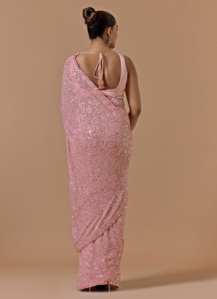 Pink Sequence Georgette Saree