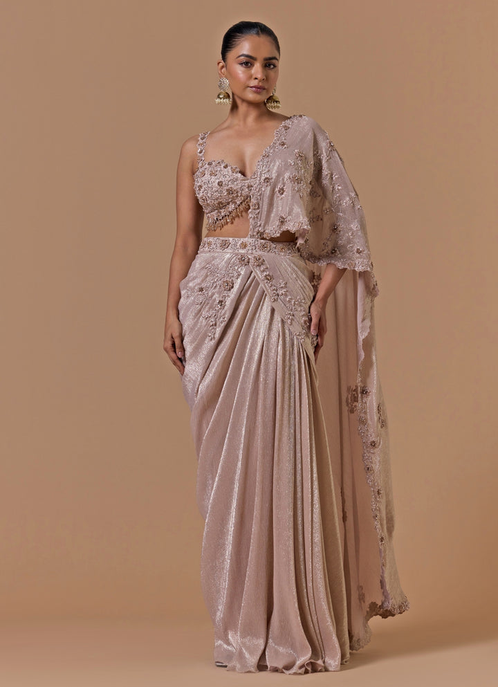 Blush Pink Chiffon Pre-Draped Saree
