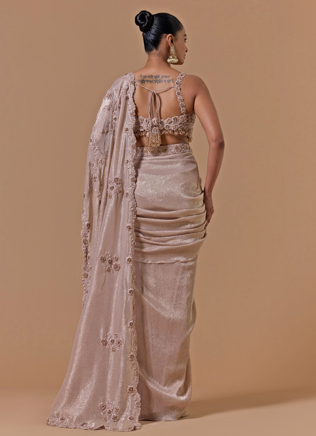 Blush Pink Chiffon Pre-Draped Saree