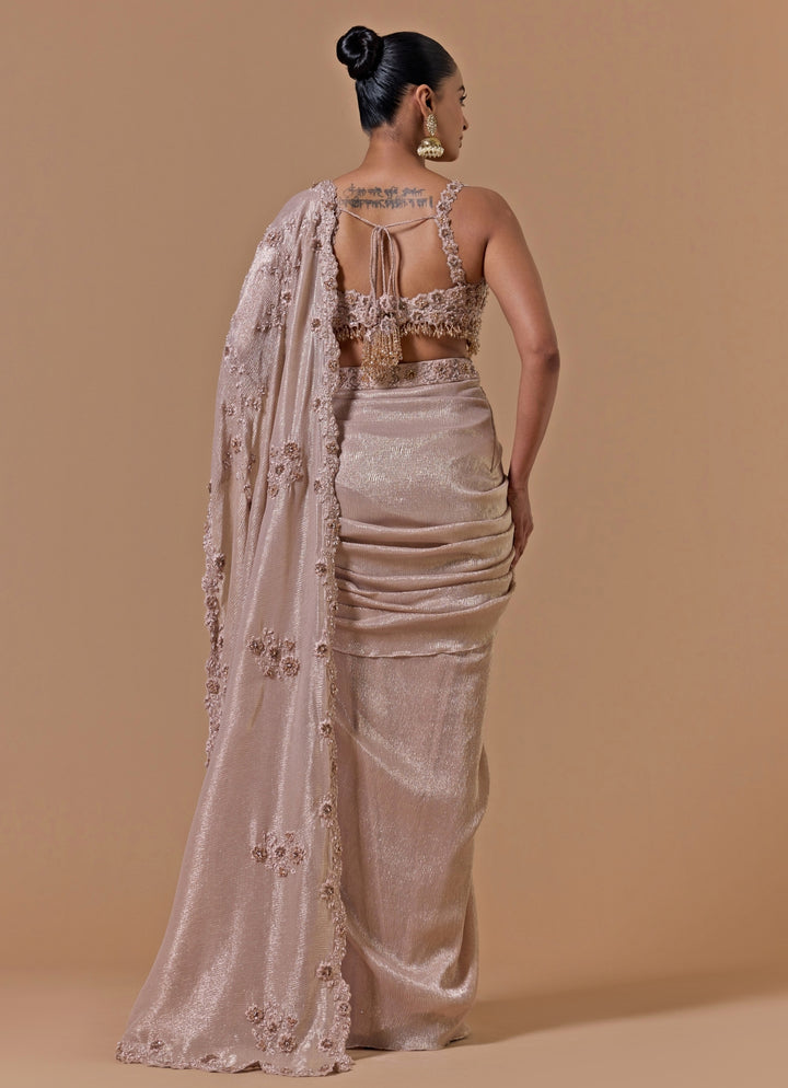 Blush Pink Chiffon Pre-Draped Saree