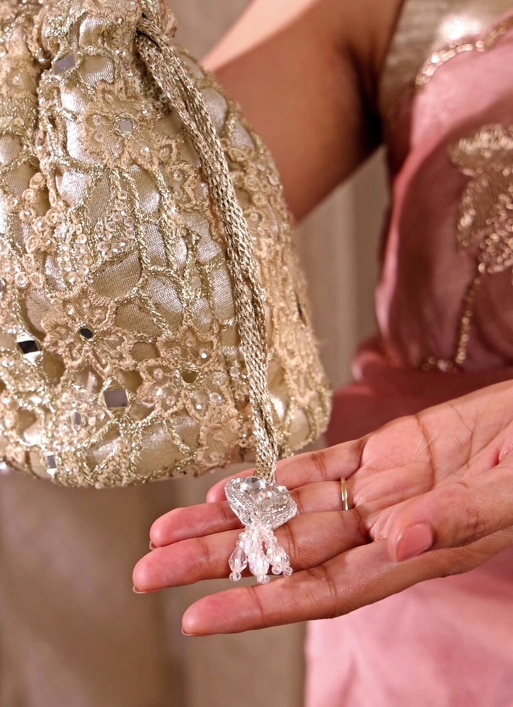 Gold Embroidered Cutwork Bucket Bag