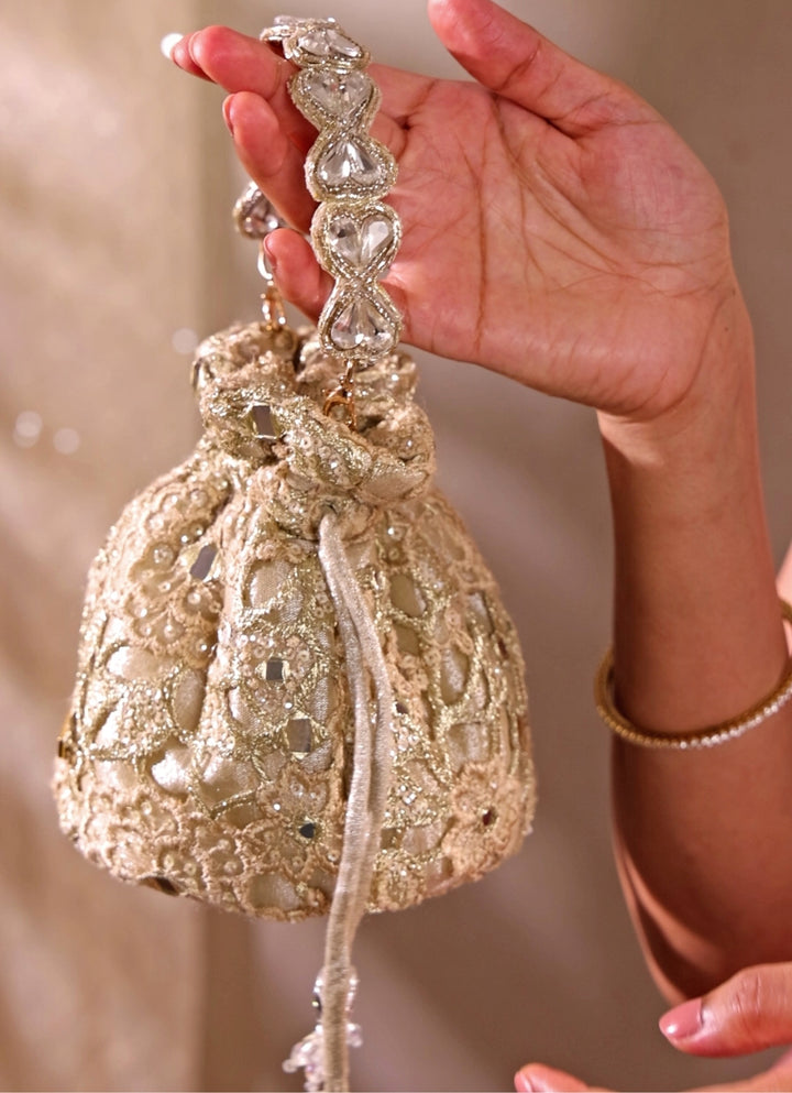 Gold Embroidered Cutwork Mini Potli
