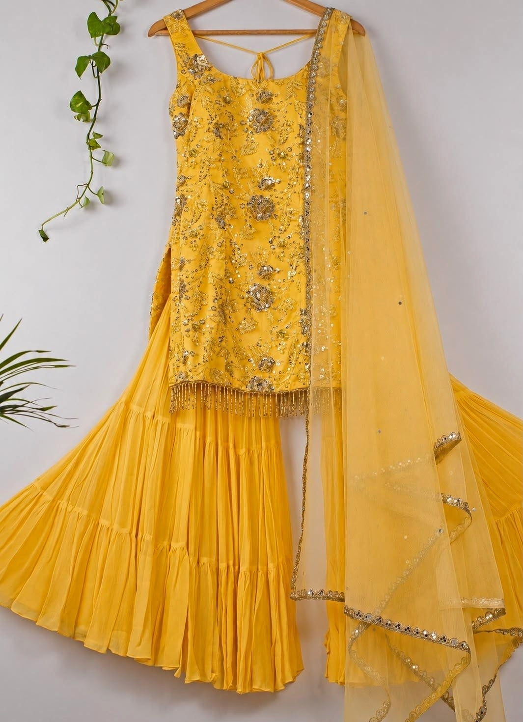 Summer Yellow Sequinned Kurta Sharara Set