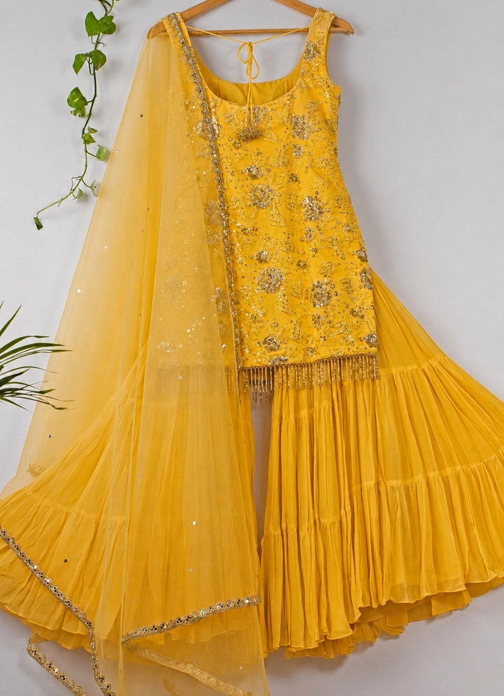 Summer Yellow Sequinned Kurta Sharara Set