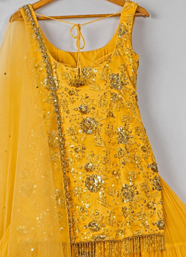 Summer Yellow Sequinned Kurta Sharara Set