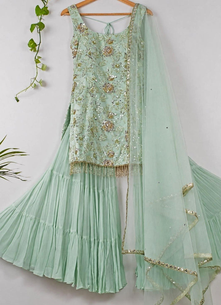 Sage Green Sequinned Kurta Sharara Set