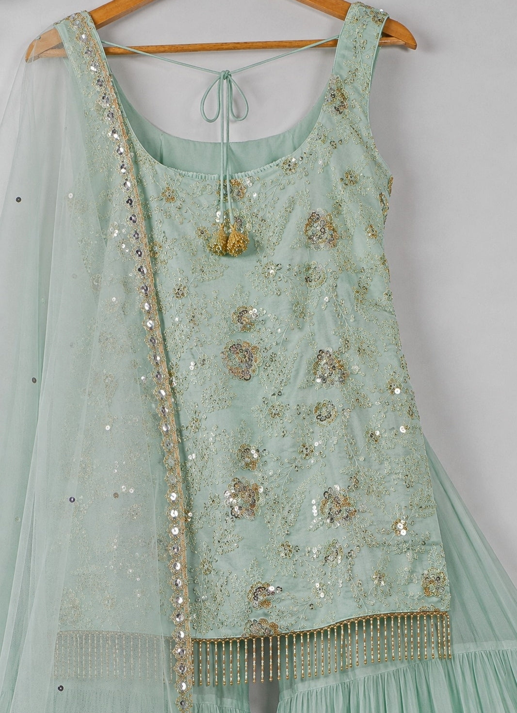 Sage Green Sequinned Kurta Sharara Set