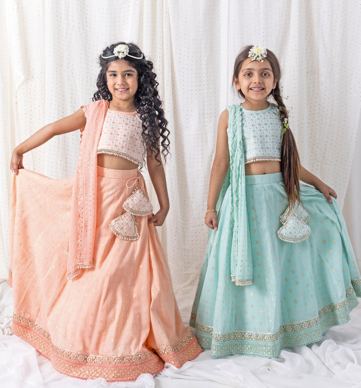 Peach Cotton Lehenga Set