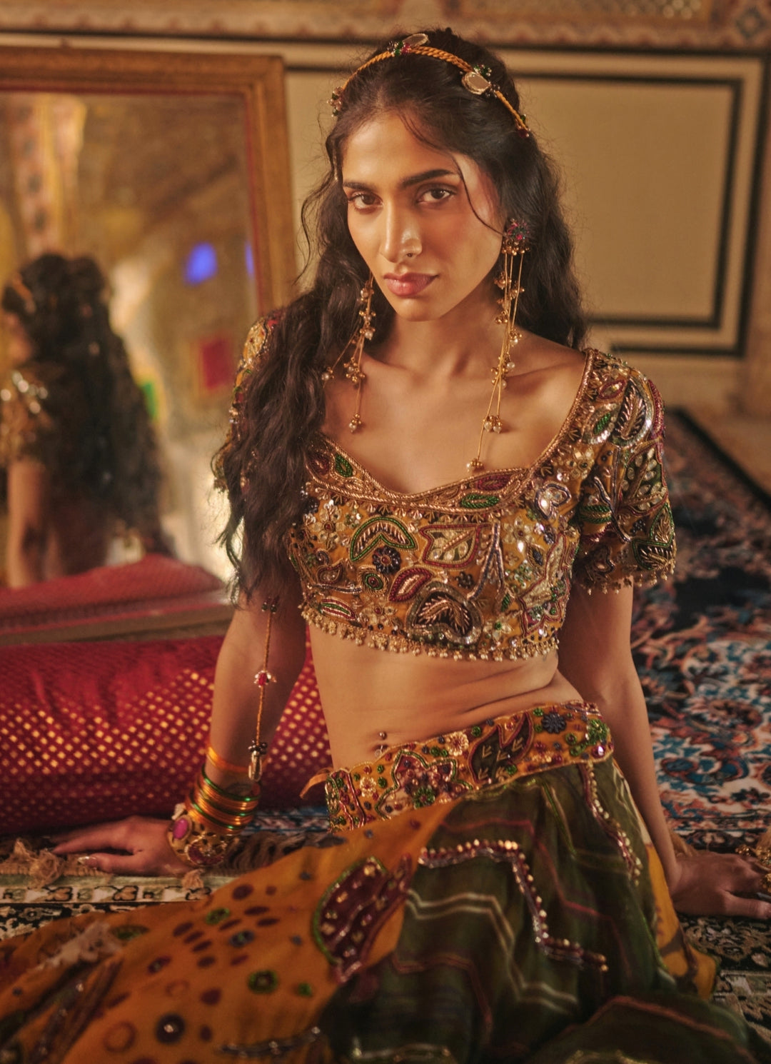 Dual Tone Printed Organza Lehenga Set