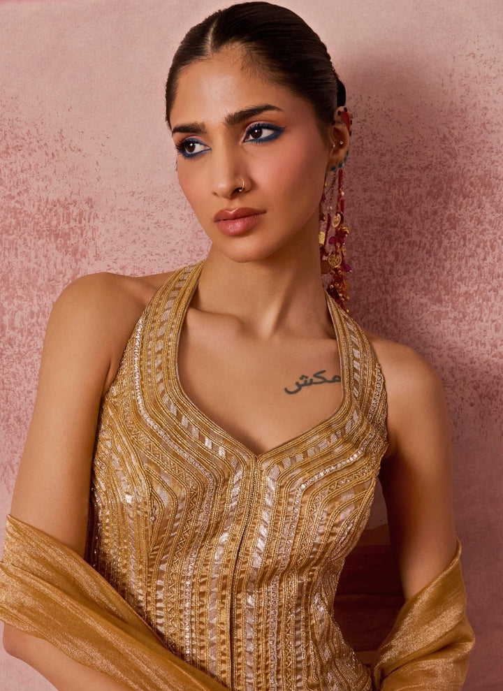 Gold Jamewar Corset Palazzo Set