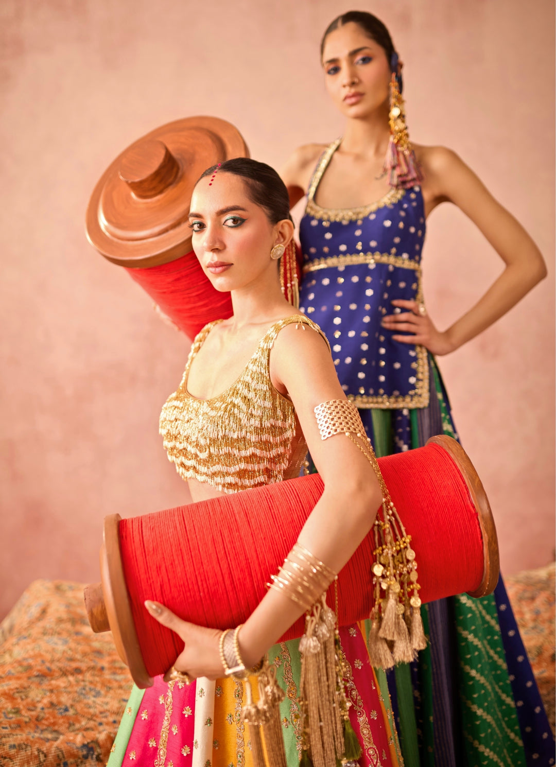 Multicolour Silk Lehenga Set