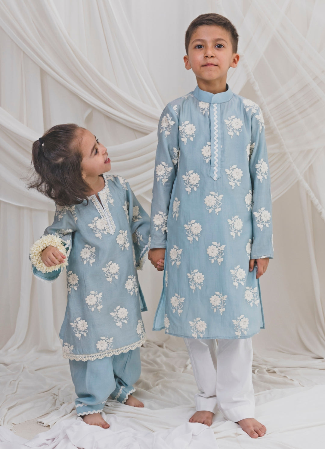 Ice Blue Chanderi Kurta Salwar Set