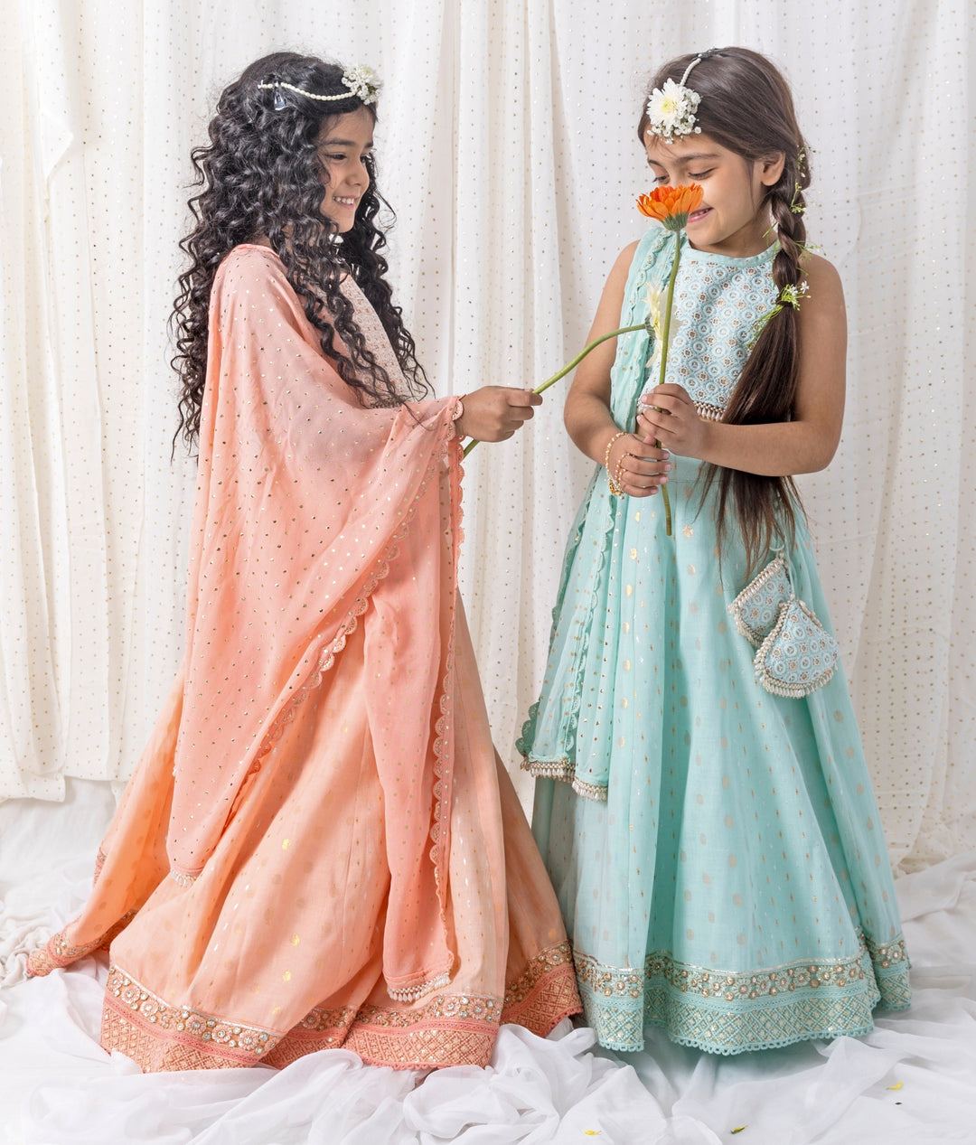 Peach Cotton Lehenga Set