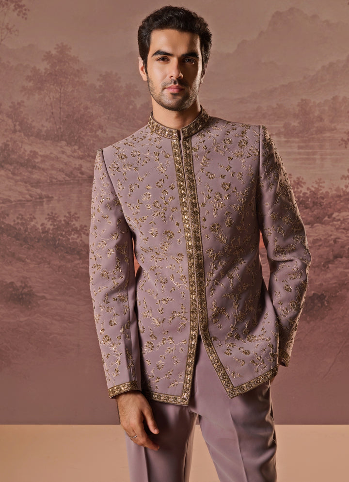 Dusty Lavender Lycra Suiting Bandhgala Set
