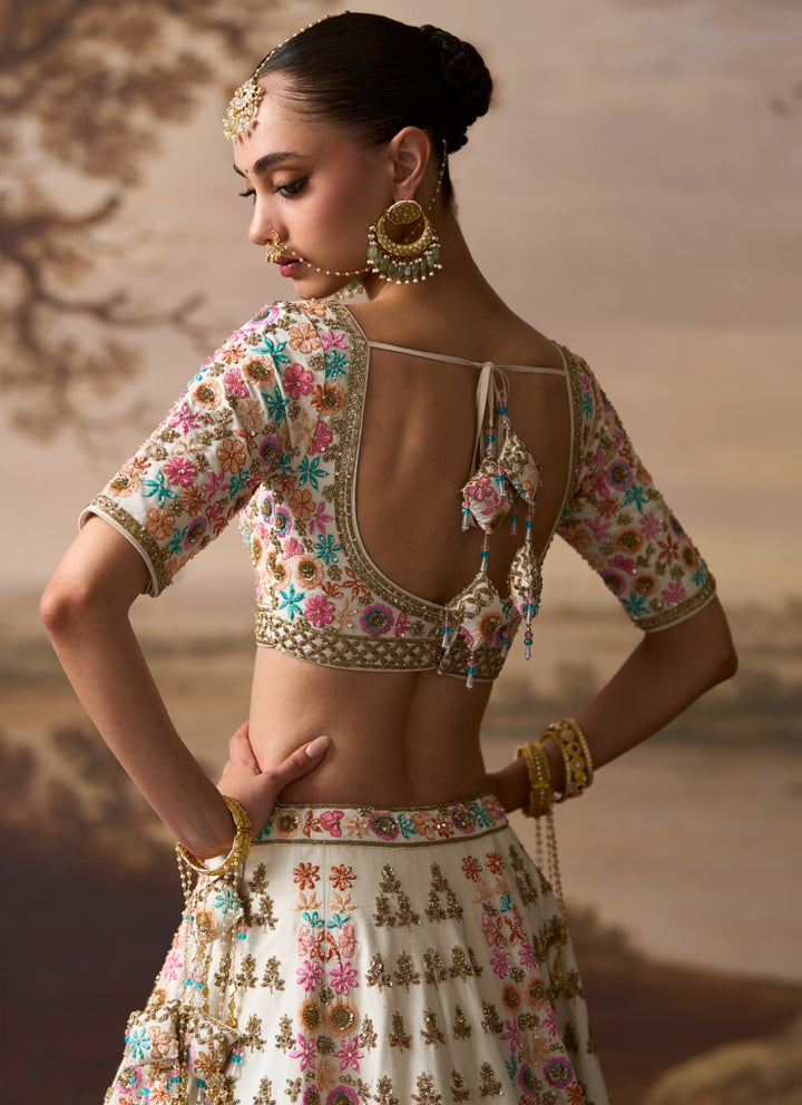 Ivory Raw Silk Double Dupatta Bridal Lehenga