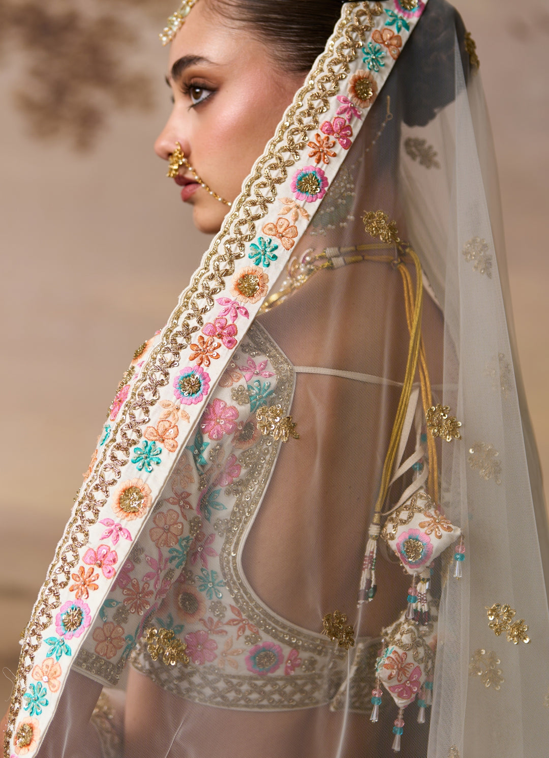Ivory Raw Silk Double Dupatta Bridal Lehenga