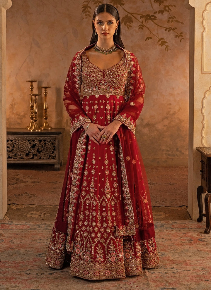 Maroon Red Raw Silk Anarkali Set
