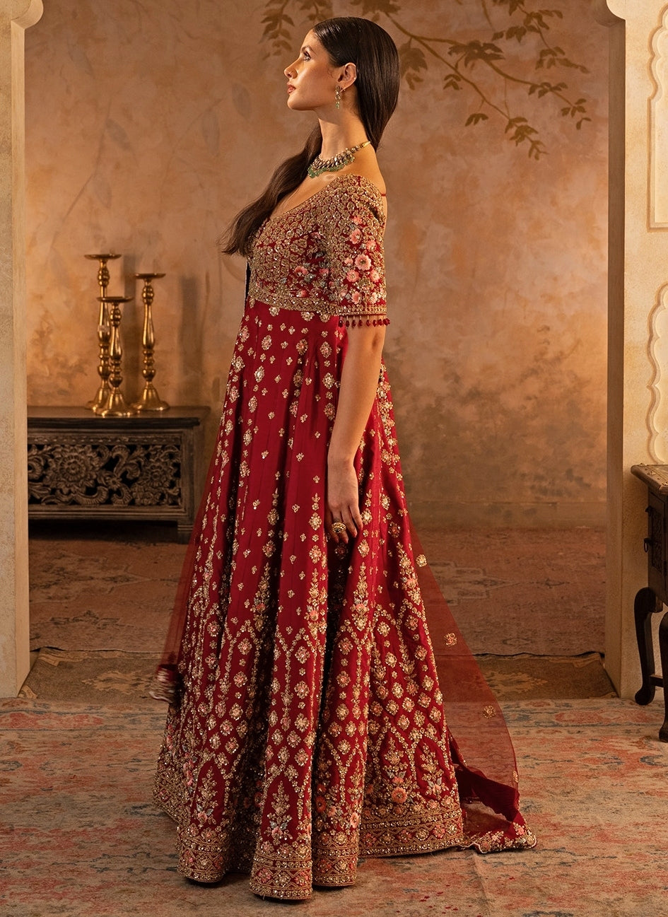 Maroon Red Raw Silk Anarkali Set