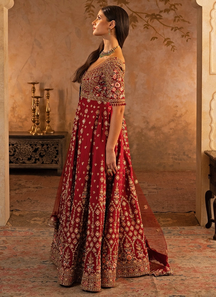 Maroon Red Raw Silk Anarkali Set