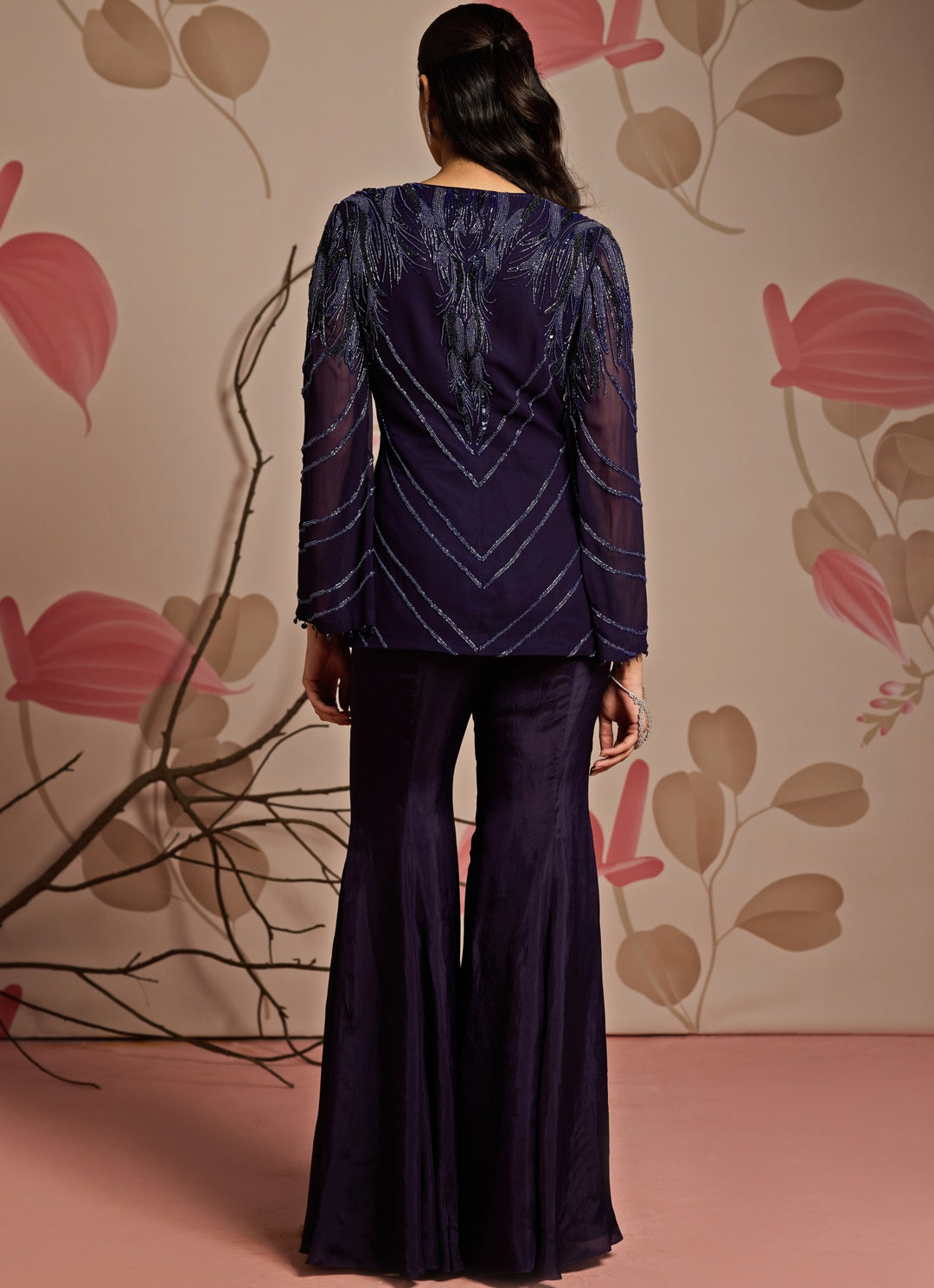 Midnight Blue Embroidered Pants Set