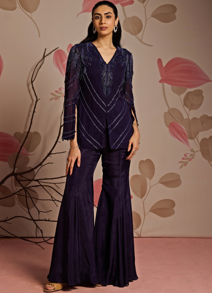 Midnight Blue Embroidered Pants Set