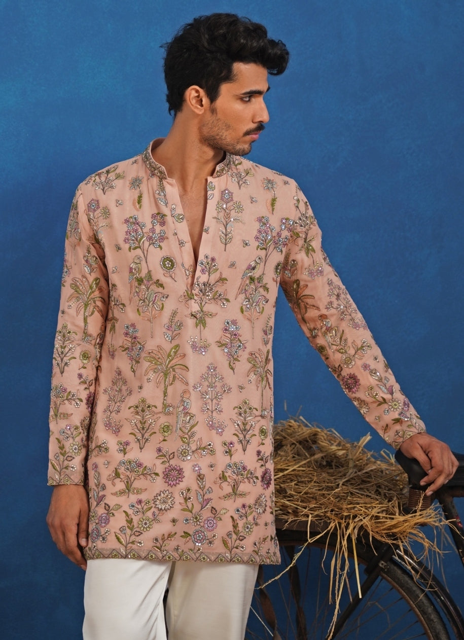 Pastel Pink Thread Georgette Short Kurta Set