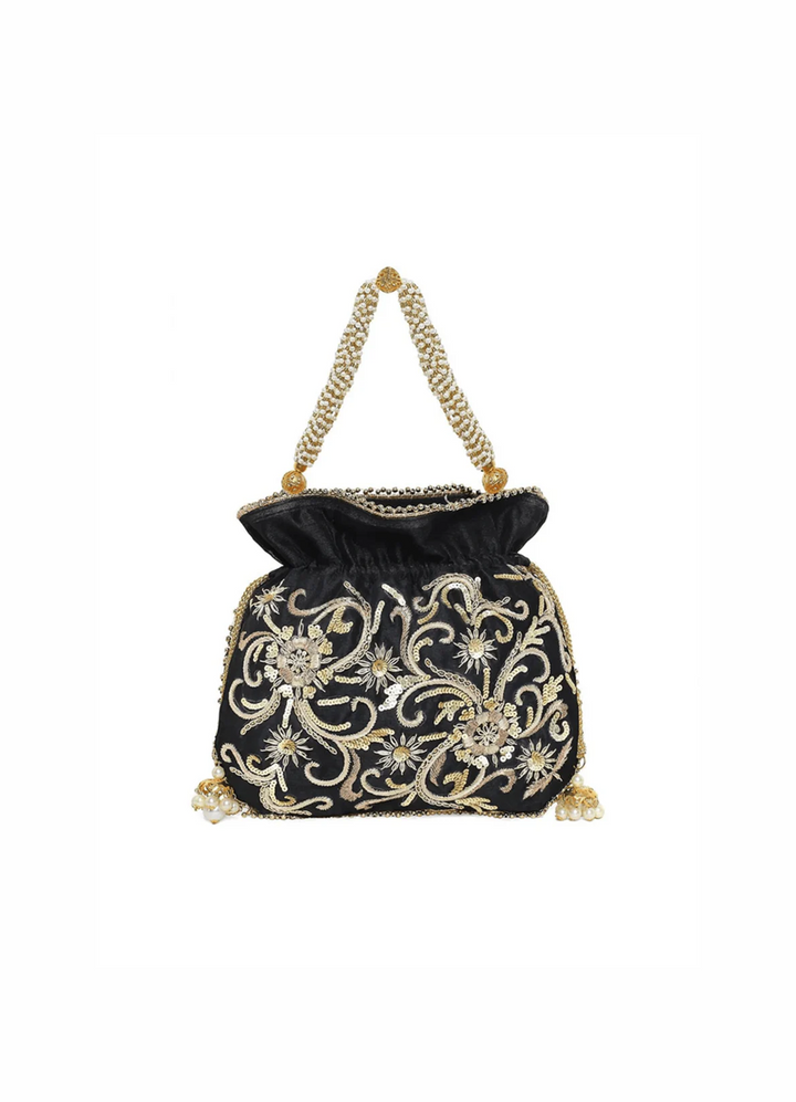 Black Floral Potli