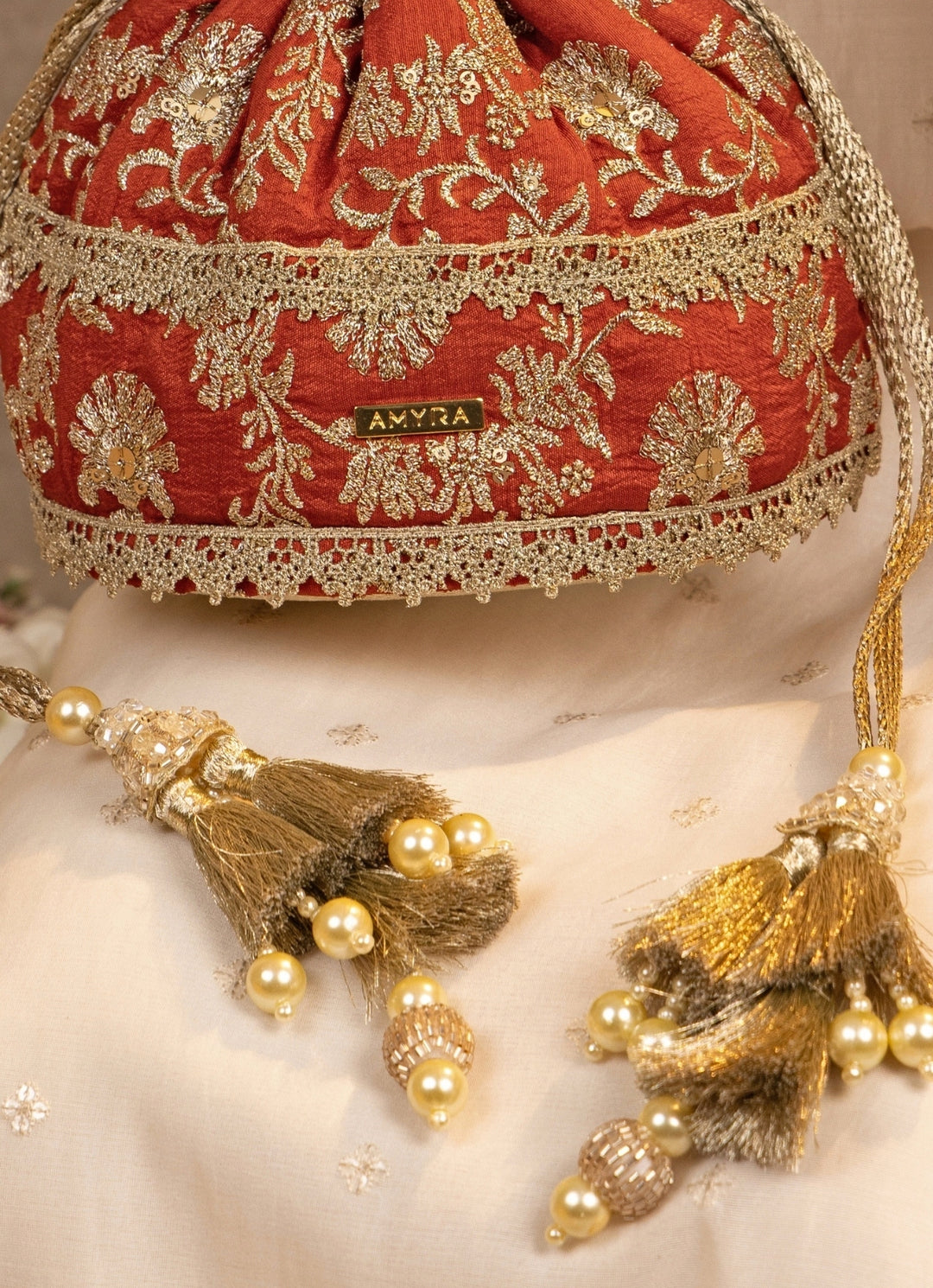 Rust Orange Embroidered Base Potli