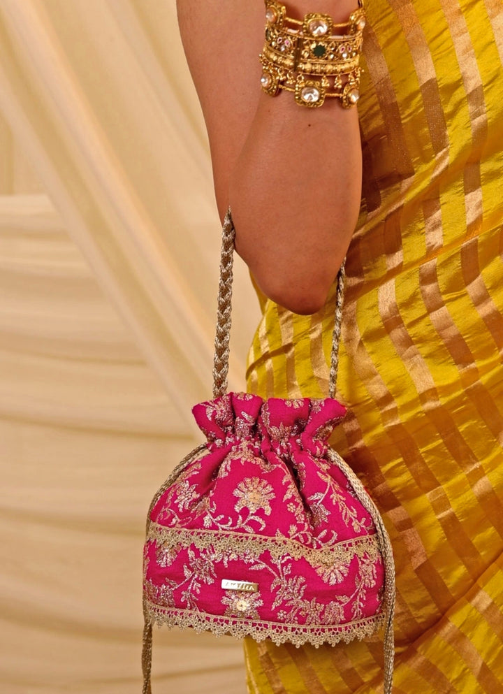 Pink Embroidered Base Potli