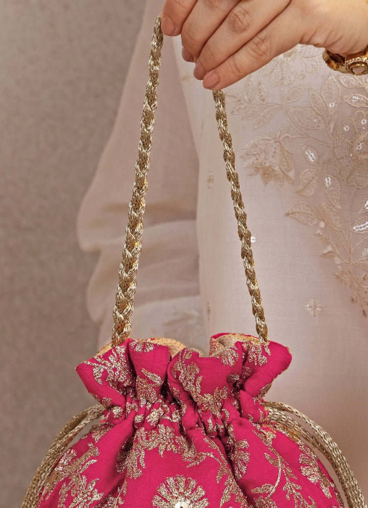 Pink Embroidered Base Potli
