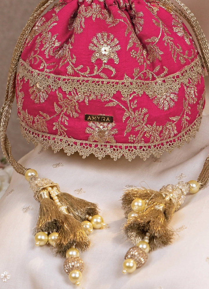 Pink Embroidered Base Potli