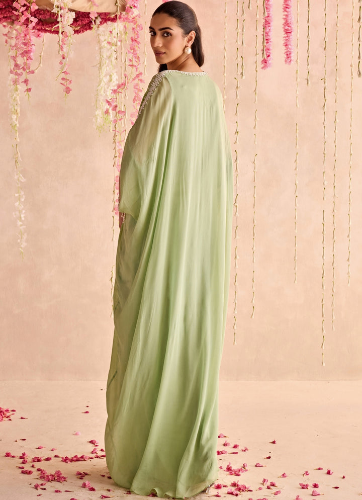 Green Embroidered Chiffon Kaftan