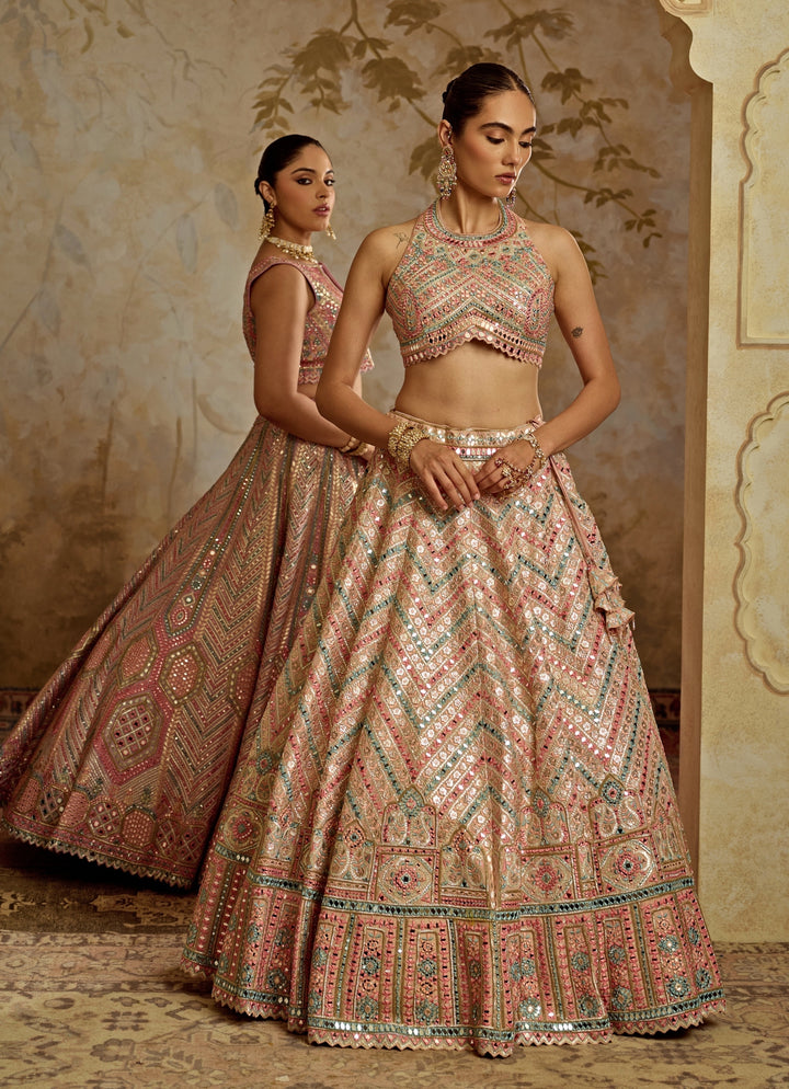 Purple Mirror Embroidered Silk Lehenga