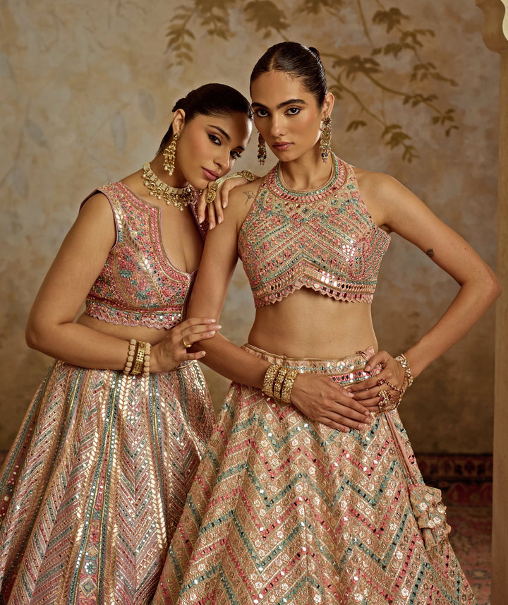 Purple Mirror Embroidered Silk Lehenga