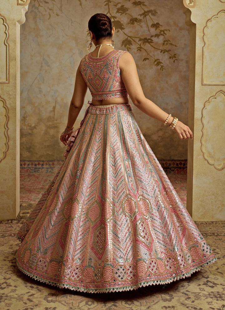 Purple Mirror Embroidered Silk Lehenga