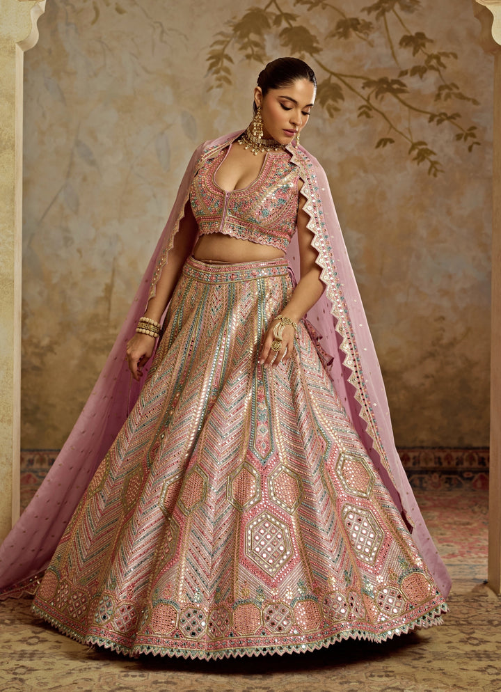 Purple Mirror Embroidered Silk Lehenga