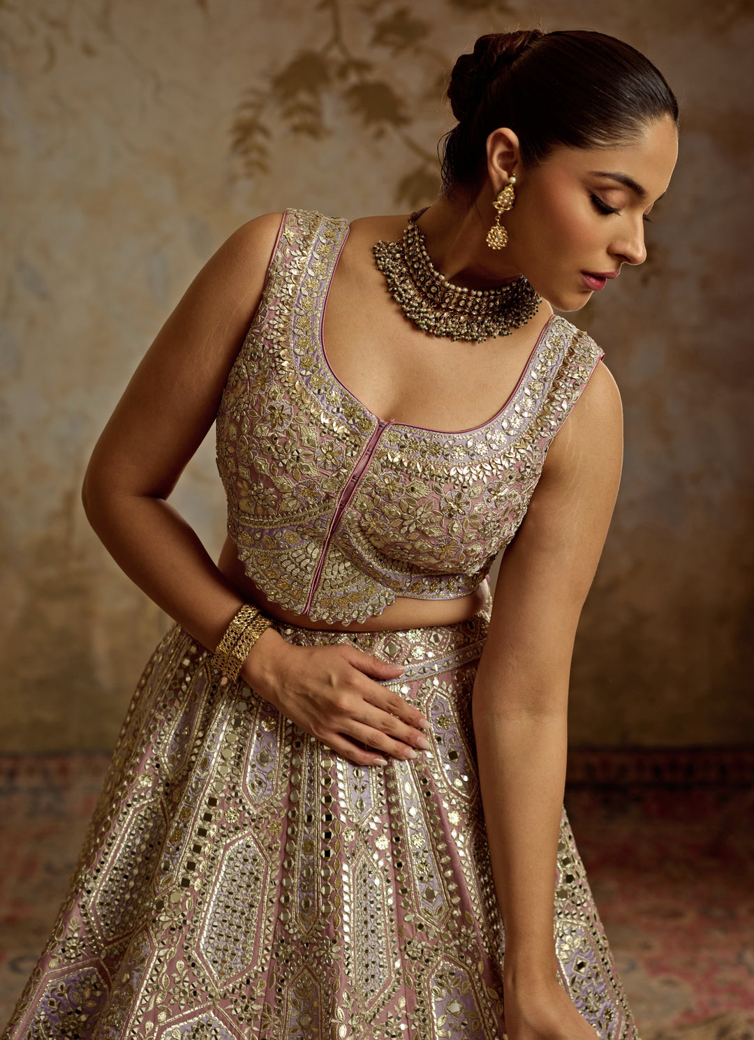 Lavender Embroidered Tissue Lehenga