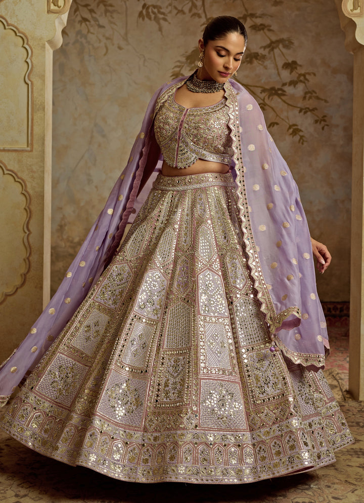 Lavender Embroidered Tissue Lehenga