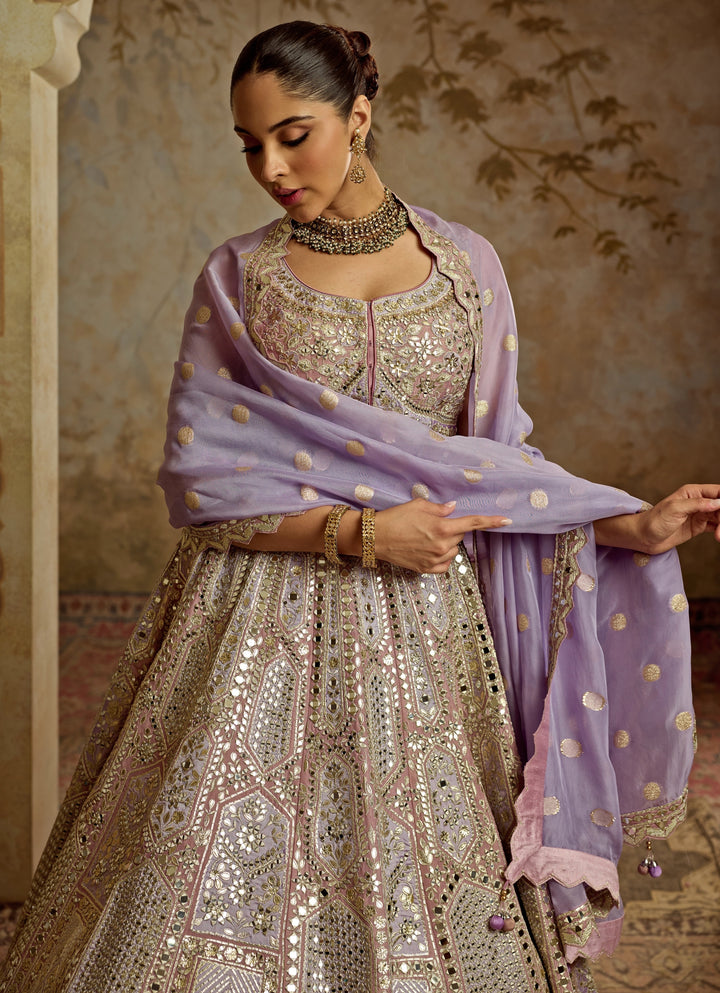 Lavender Embroidered Tissue Lehenga