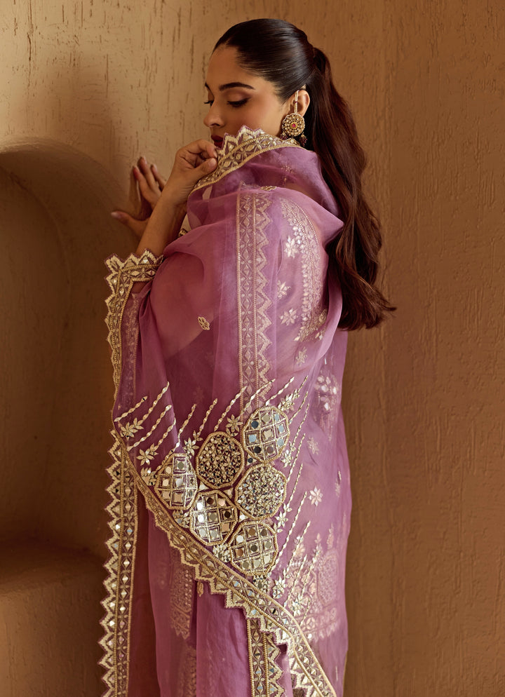 Purple Mirror Embroidered Tissue Kurta Garara Set