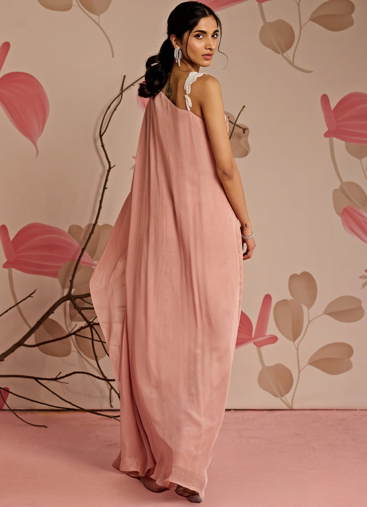 Dusty Pink Embroidered Chiffon Kaftan