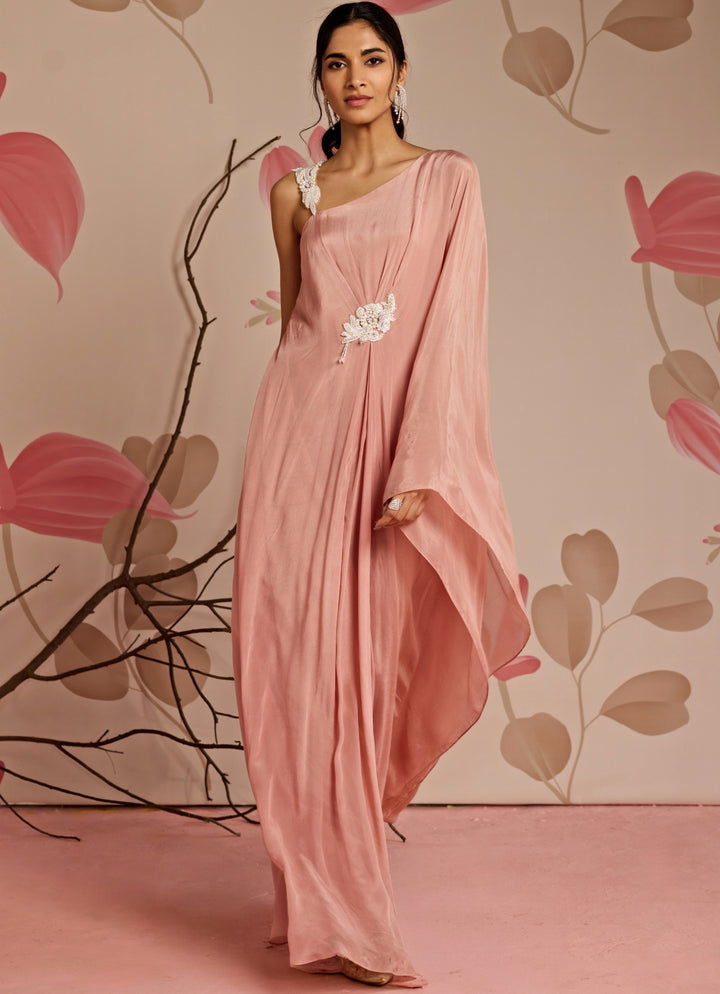 Dusty Pink Embroidered Chiffon Kaftan