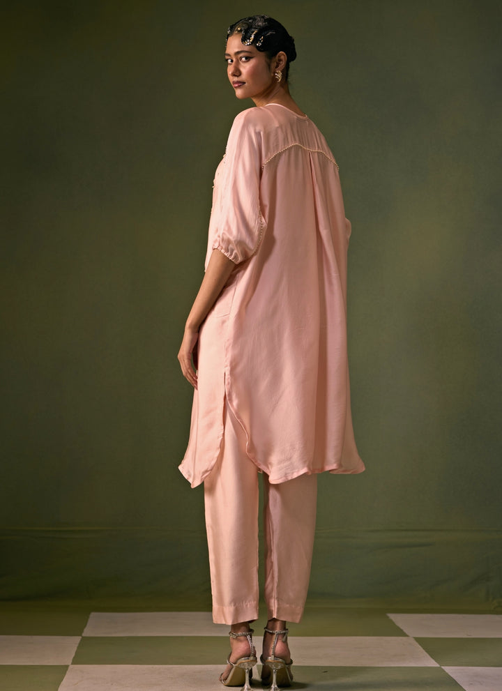 Pastel Pink Satin Kurta Pants Set