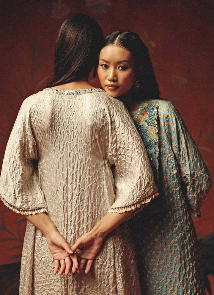 Pastel Blue Bandhani Kaftan Kurta Palazzo