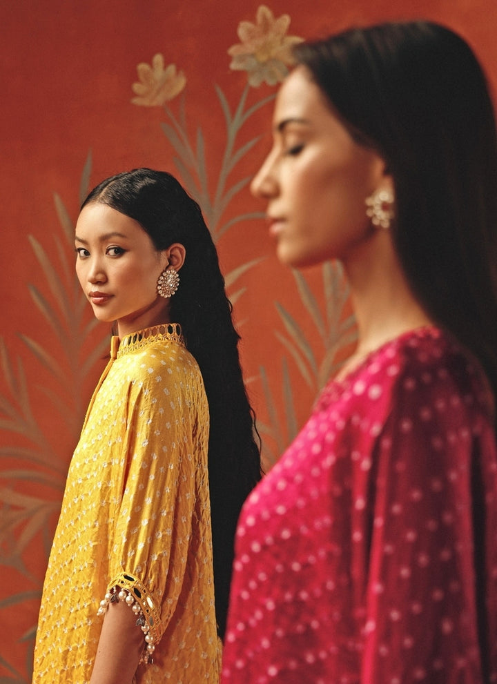Hot Pink And Blush Bandhani Tunic Top With Dhoti