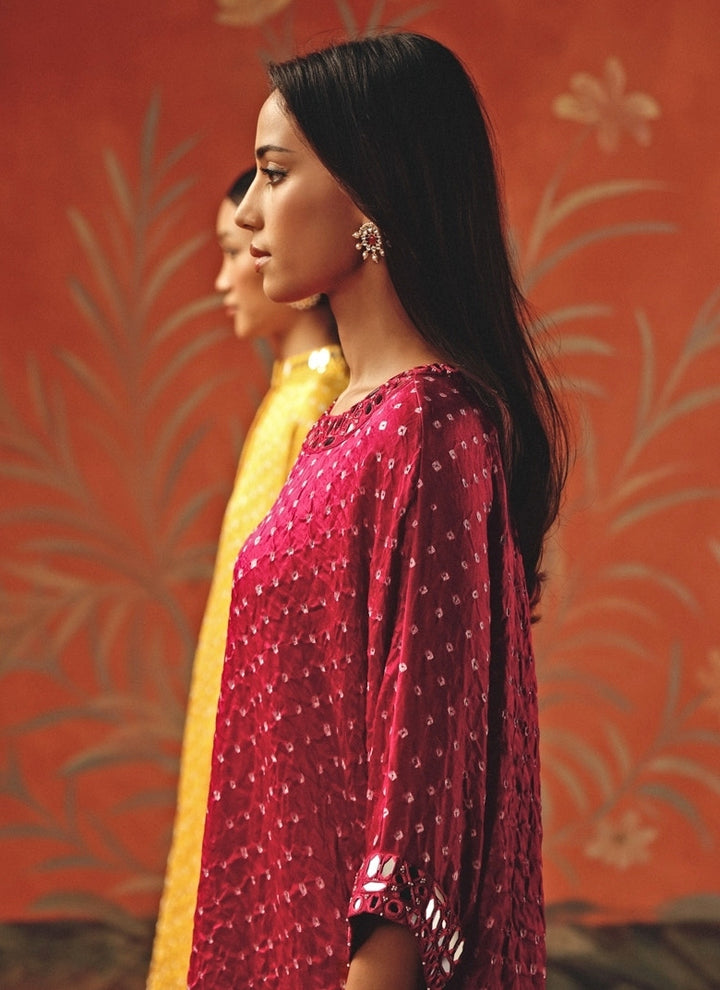Hot Pink And Blush Bandhani Tunic Top With Dhoti