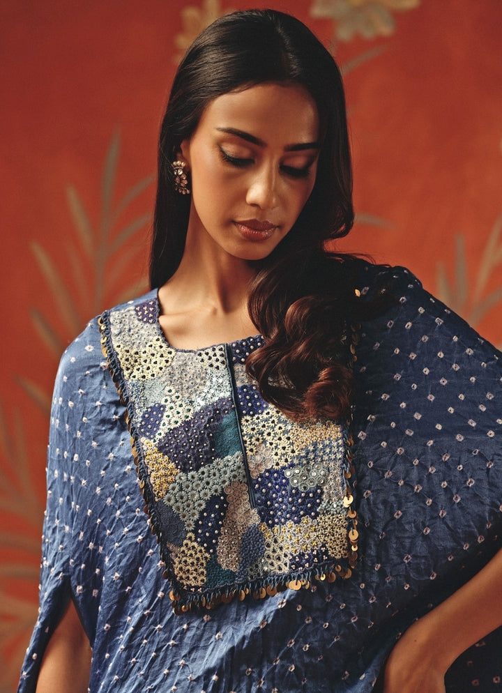 Blue Bandhani Cape With Pants