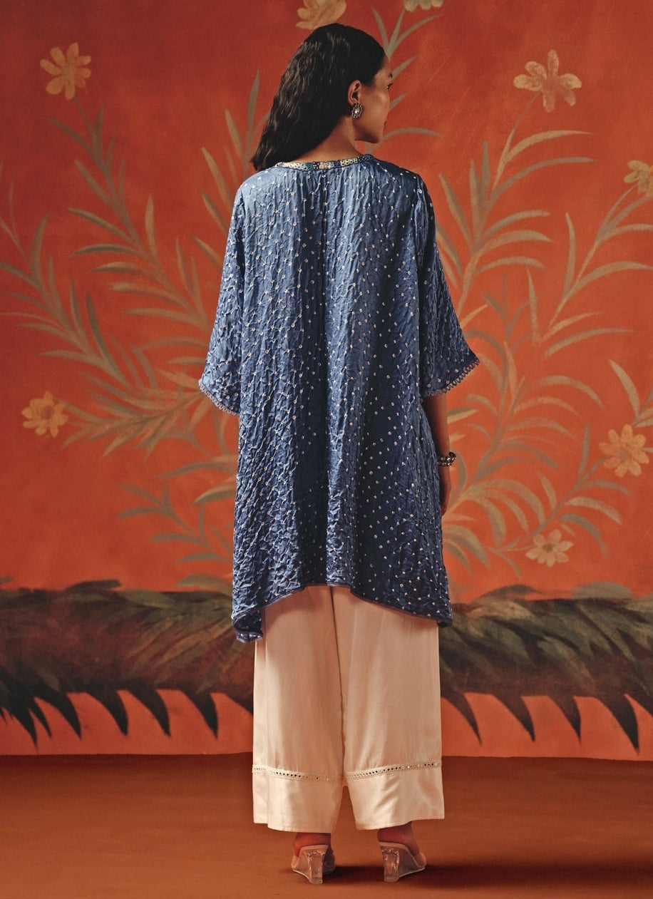 Blue And Ivory Bandhani Kurta Palazzo