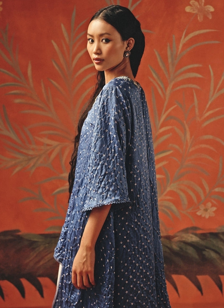 Blue And Ivory Bandhani Kurta Palazzo