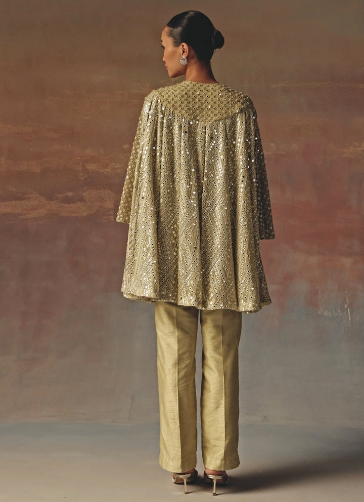 Sage Green Georgette Mirrorwork Kurta Pants